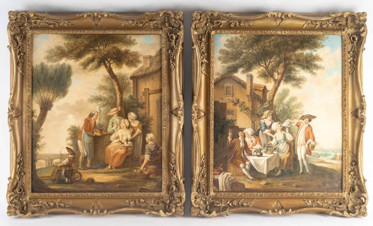Une paire de tableaux scènes galantes, fin du XIXe siècle — 2