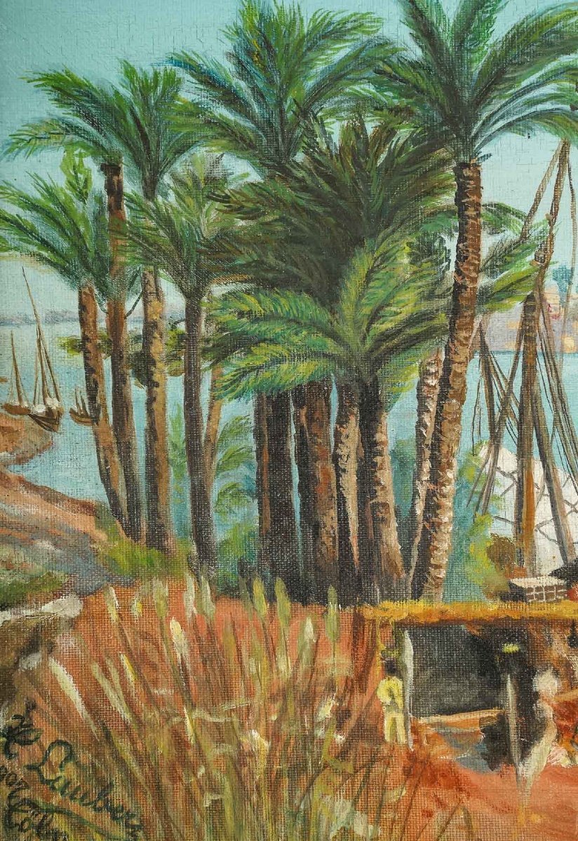 Paire de tableaux orientalistes huile sur toile avec Cadres en bois doré — 11