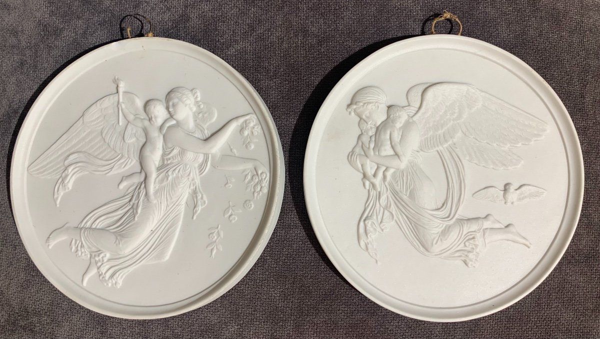 Paire de Plaques biscuit porcelaine de style art nouveau — 3