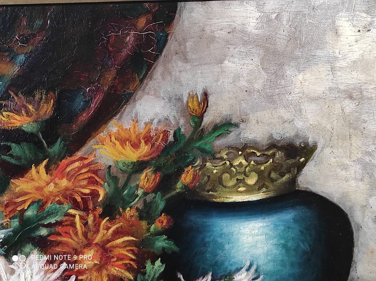 Tableau huile sur toile des CHRYSANTHEMES fin du XIXe siècle — 9