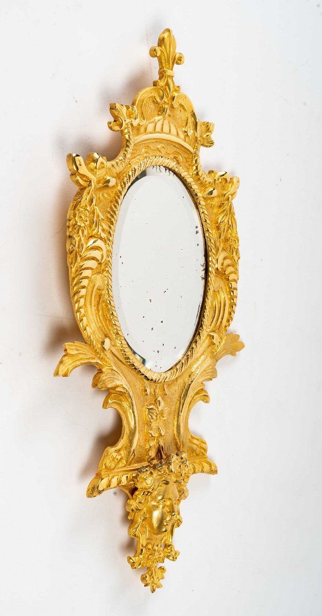 Paire de petits miroirs muraux en bronze doré fin du XIXe siècle — 4
