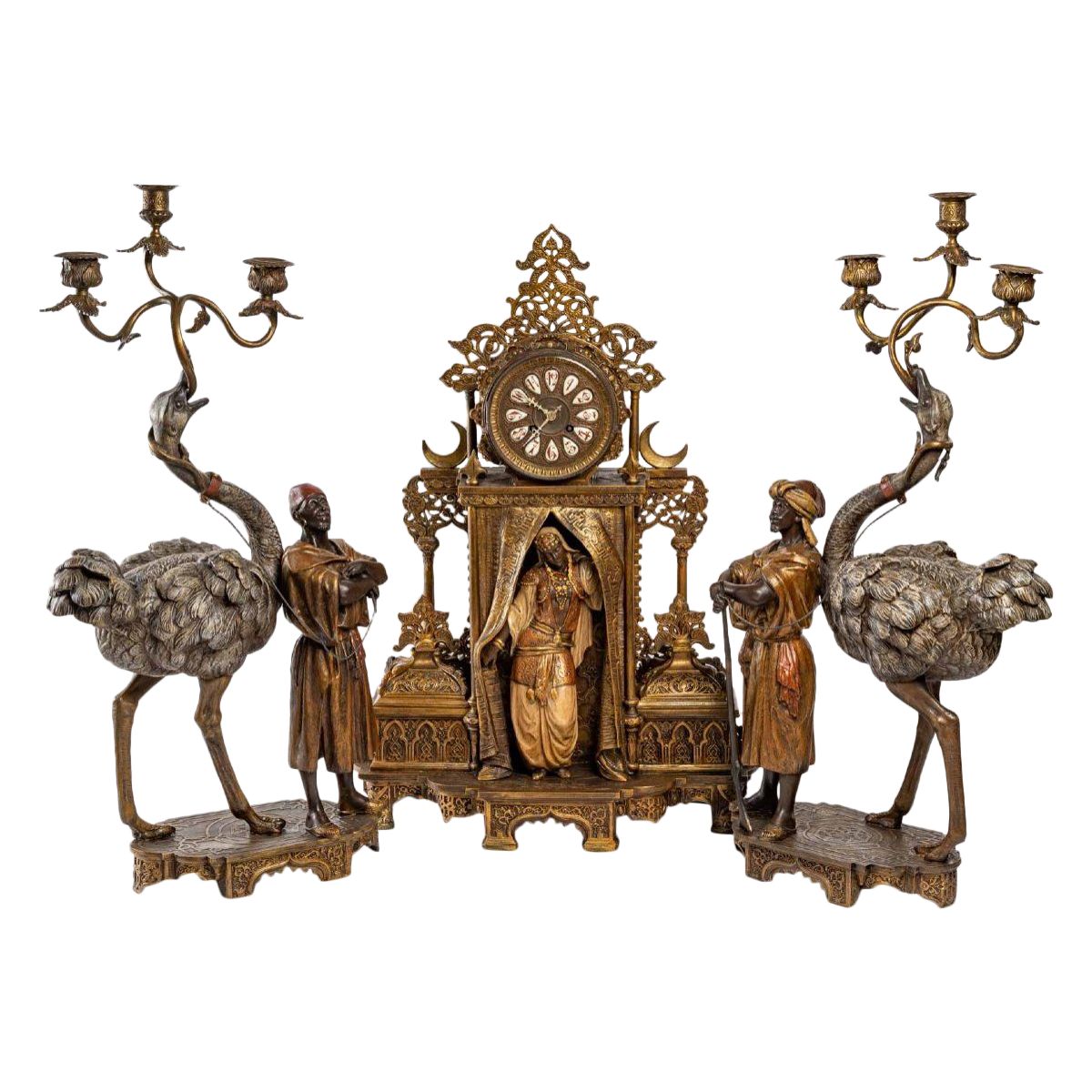 Garniture de Cheminée Orientaliste aux Autruches fin du XIXe siècle — 2