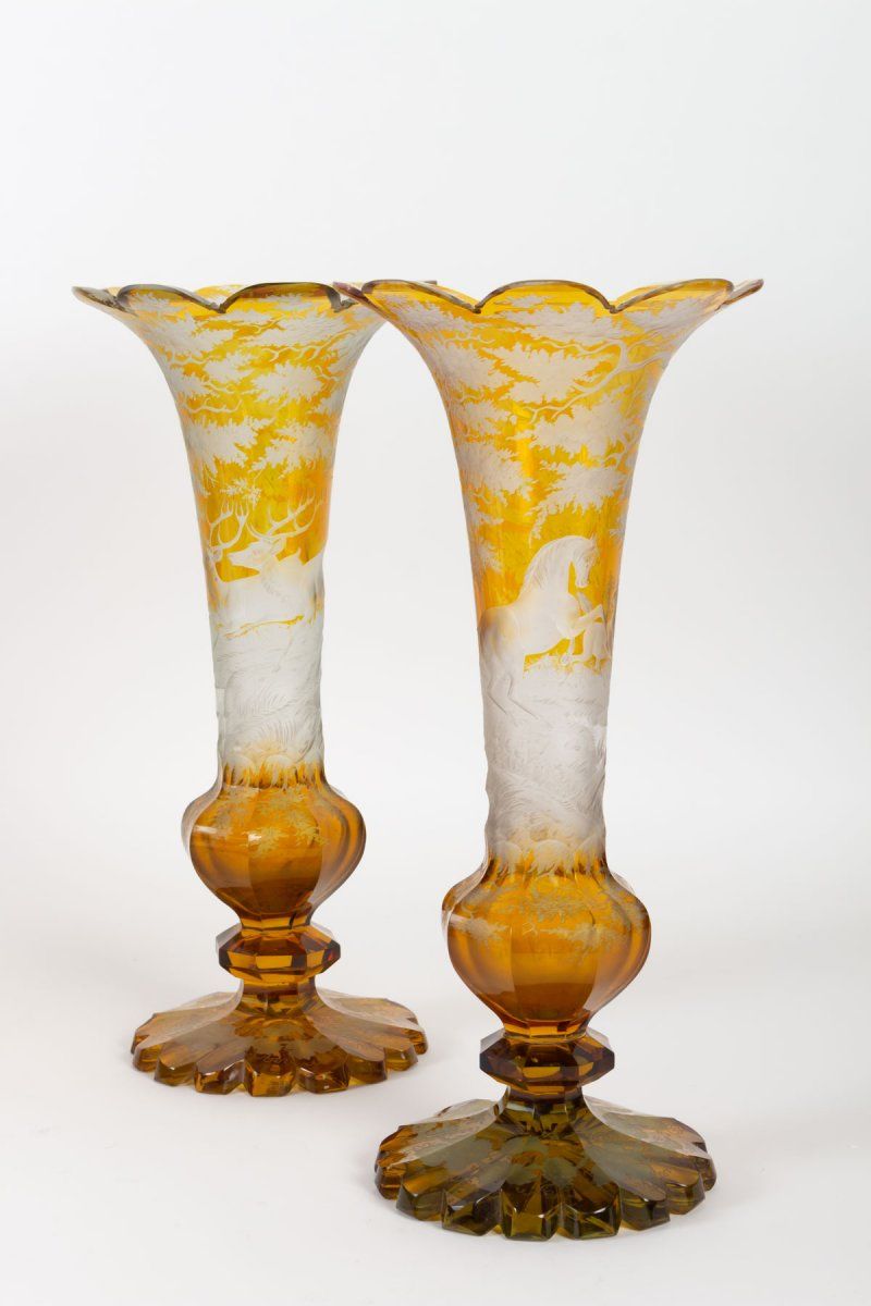 Paire de vases en cristal de Bohême Grave XIXe siècle — 3