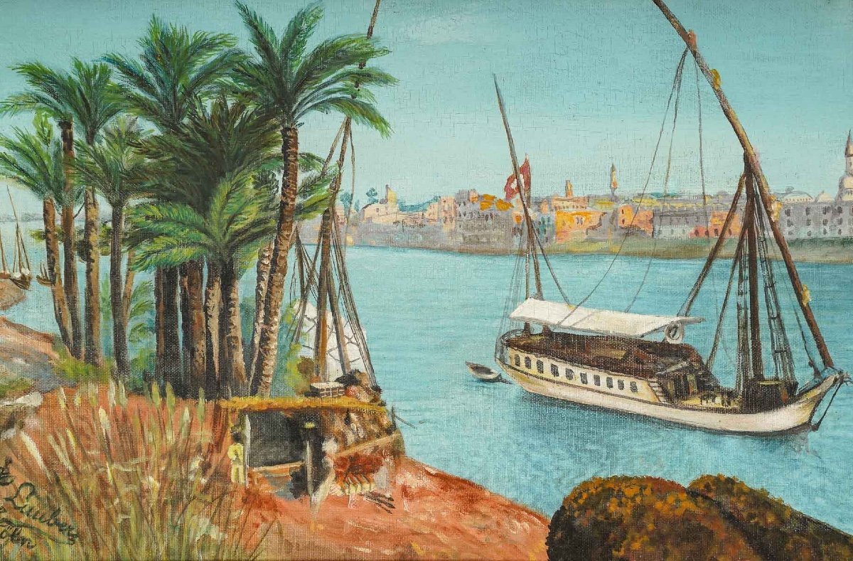 Paire de tableaux orientalistes huile sur toile avec Cadres en bois doré — 6