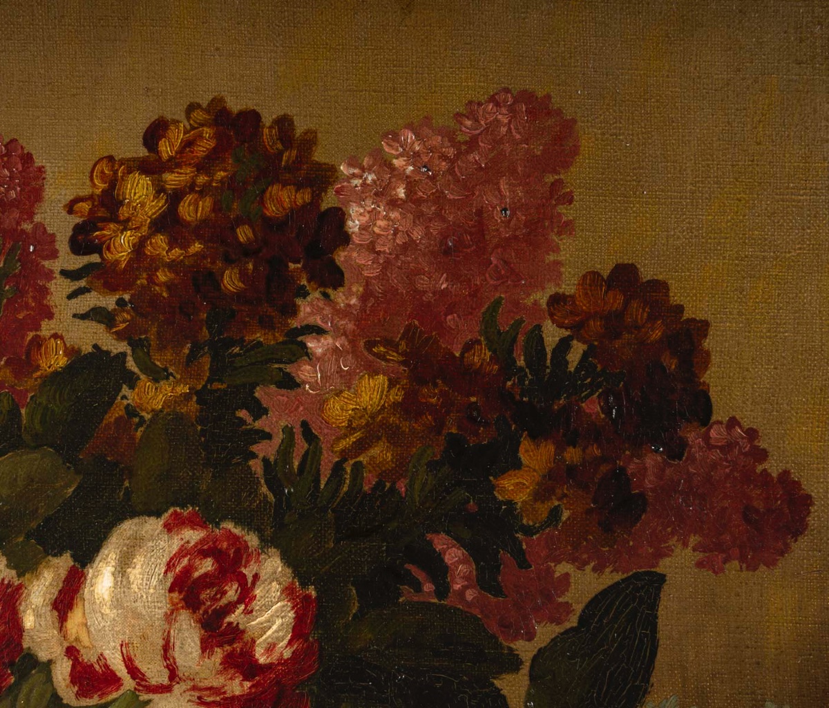 Un tableau de fleurs huile sur toile, XIXe siècle — 10