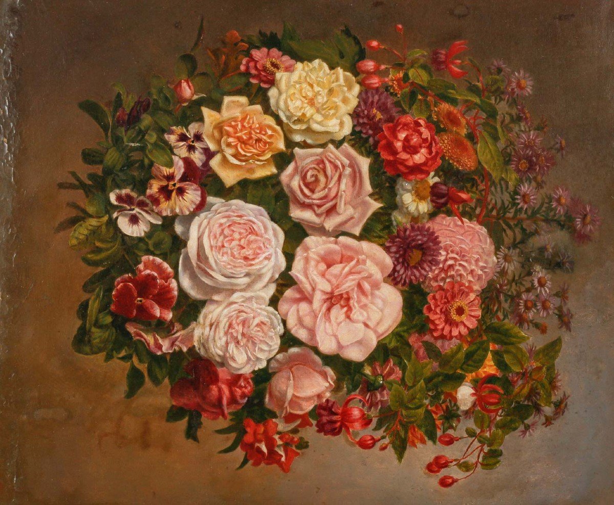 Tableau huile sur toile fleurs Circa 1880 — 3