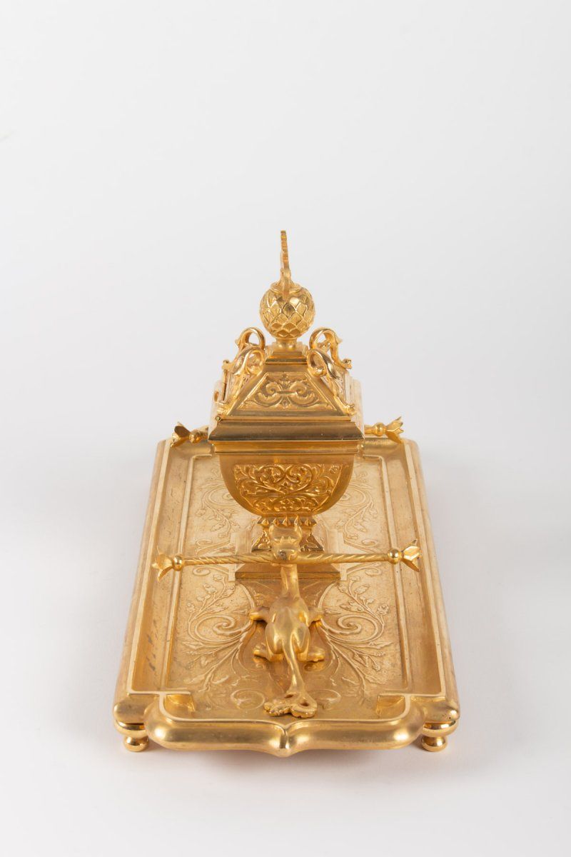 Encrier en bronze doré à décor de Chimères, époque Napoléon III — 6