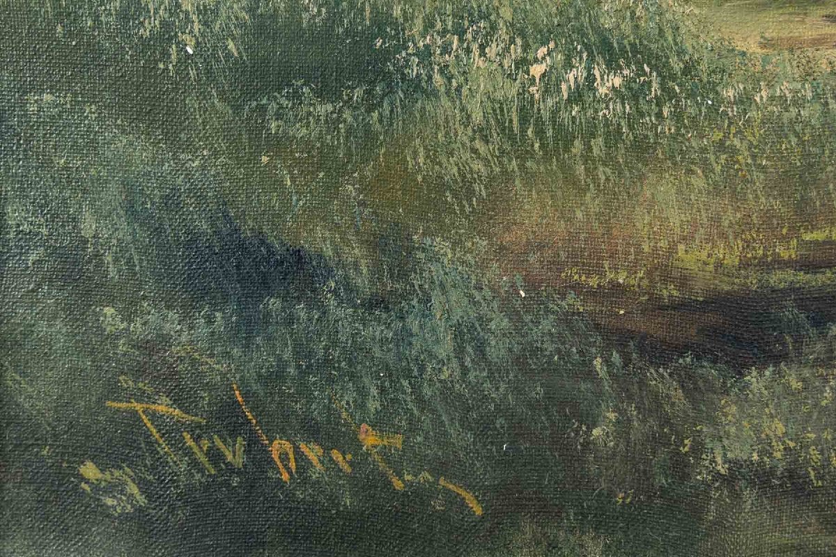 Paire de tableaux huile sur toile paysage sous-bois fin du XIXe siècle — 9