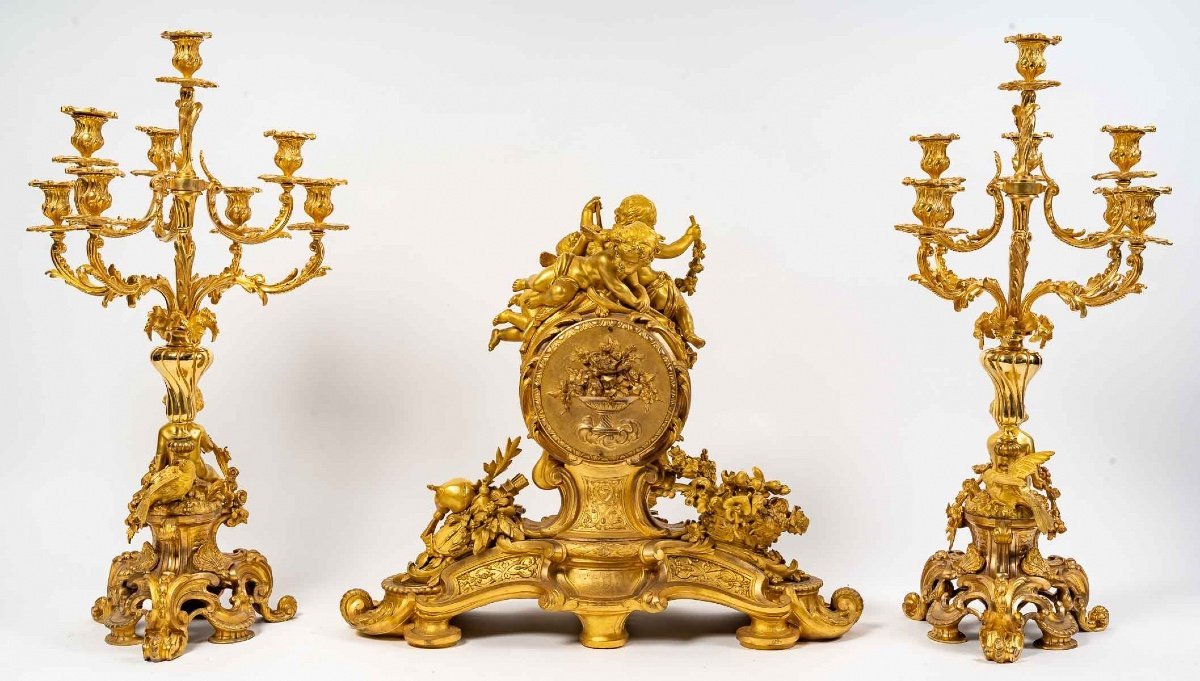 Henri Picard – Importante garniture de cheminée en bronze doré, époque Napoléon III — 4