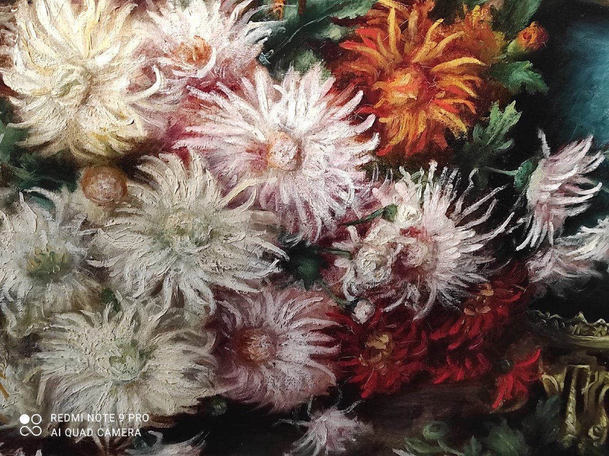 Tableau huile sur toile des CHRYSANTHEMES fin du XIXe siècle — 3