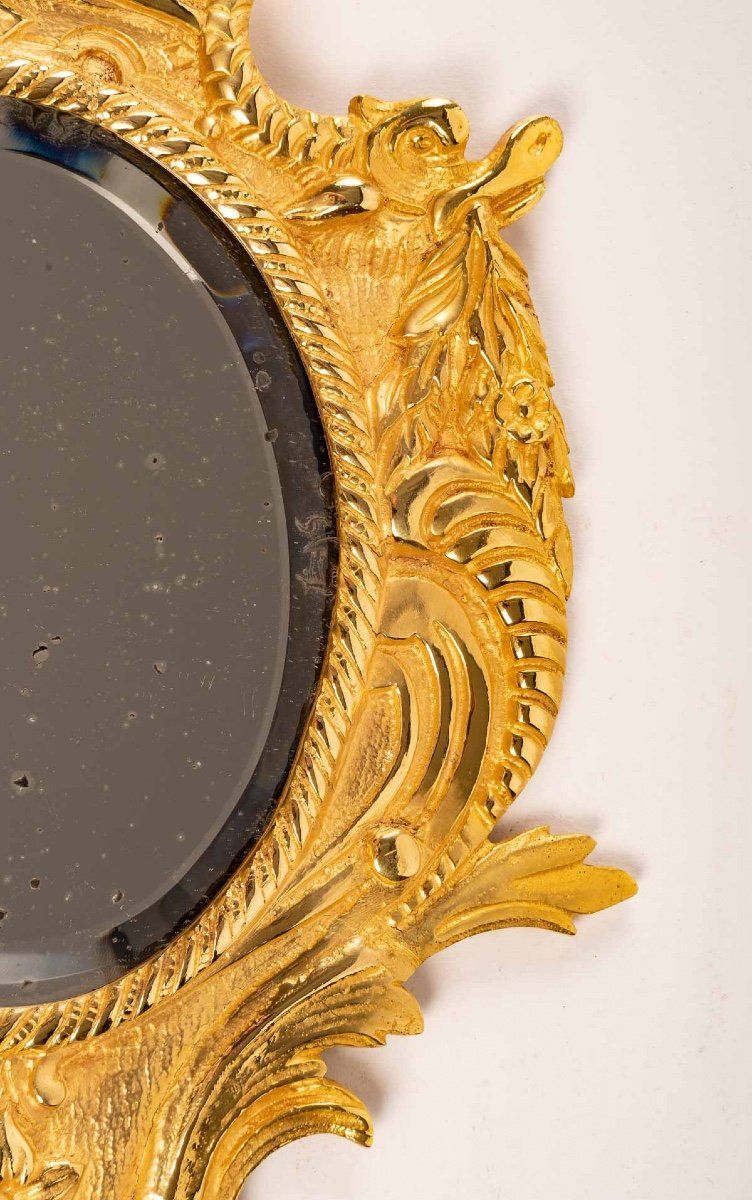 Paire de petits miroirs muraux en bronze doré fin du XIXe siècle — 7