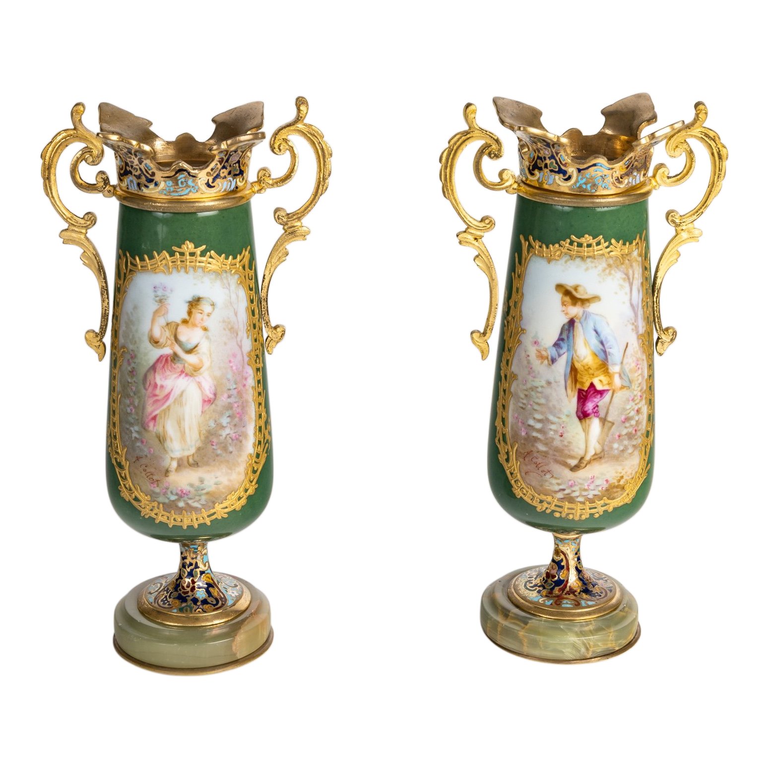 Une paire de vases en porcelaine et bronze cloisonné, fin du XIXe siècle — 14