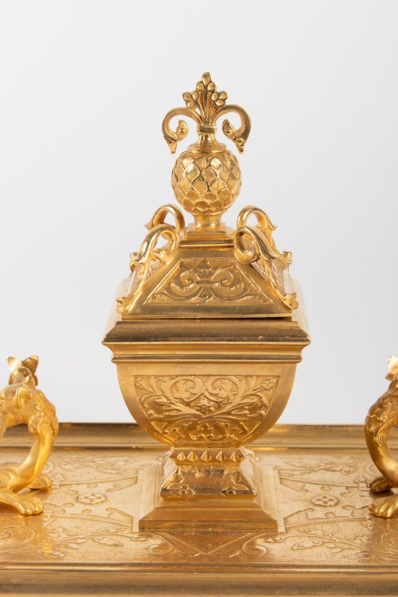 Encrier en bronze doré à décor de Chimères, époque Napoléon III — 3