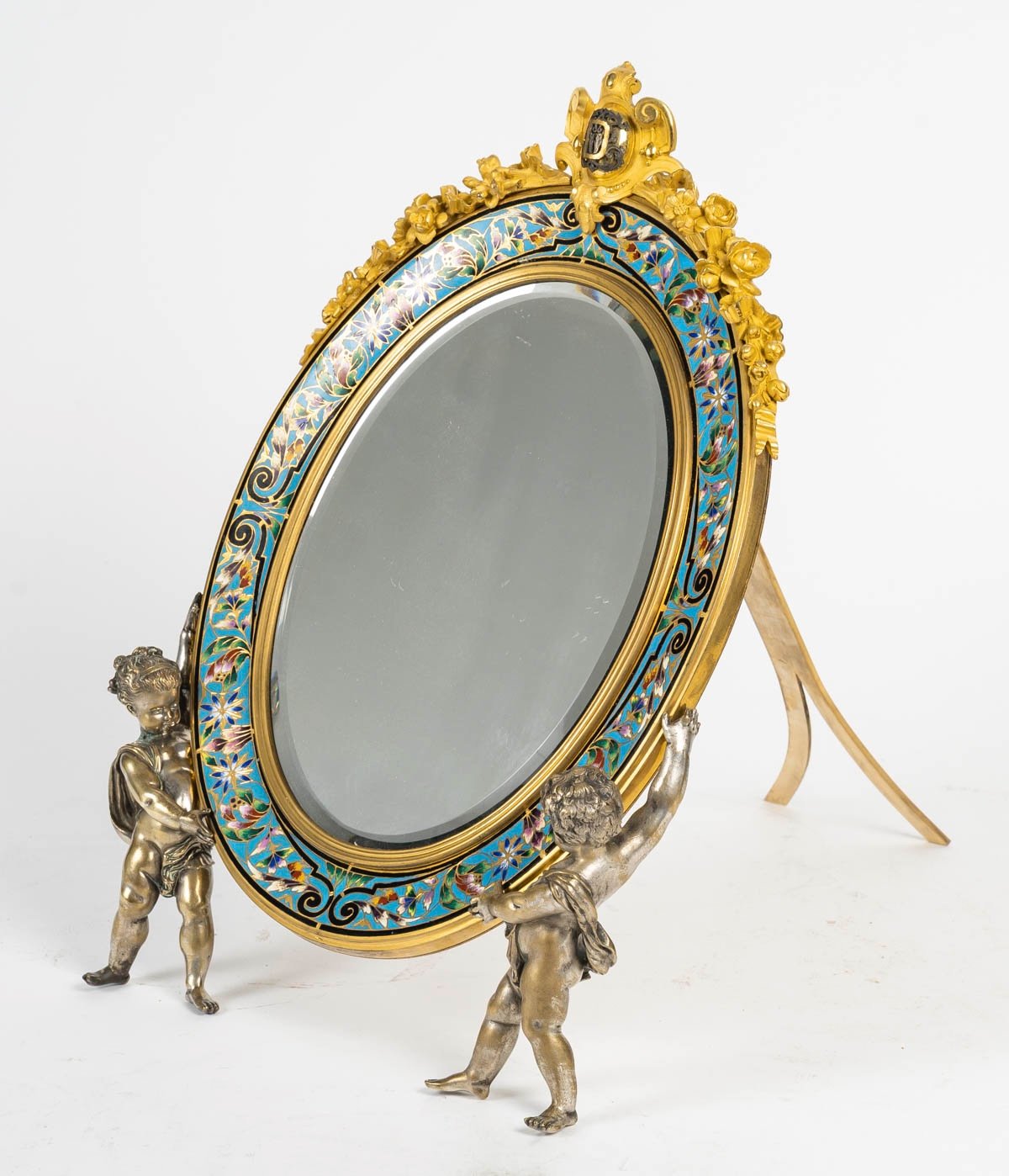Miroir de table en bronze doré, bronze argenté et émaux polychromes – France, vers 1880 — 15