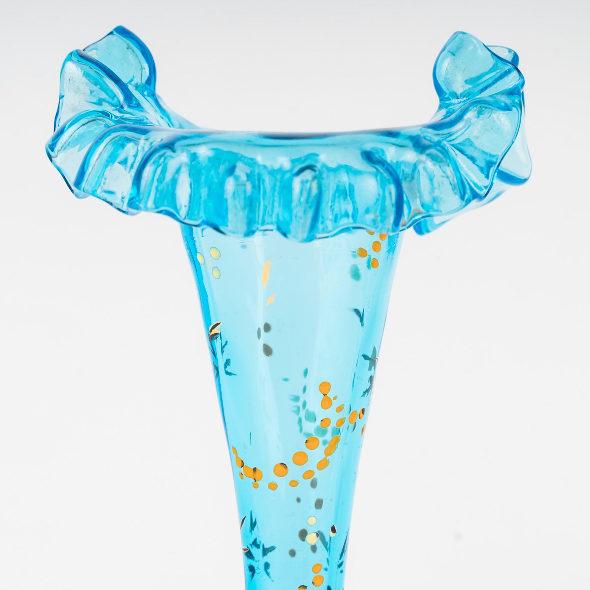 Paire de petits vases art nouveau en verre turquoise et laiton doré — 4