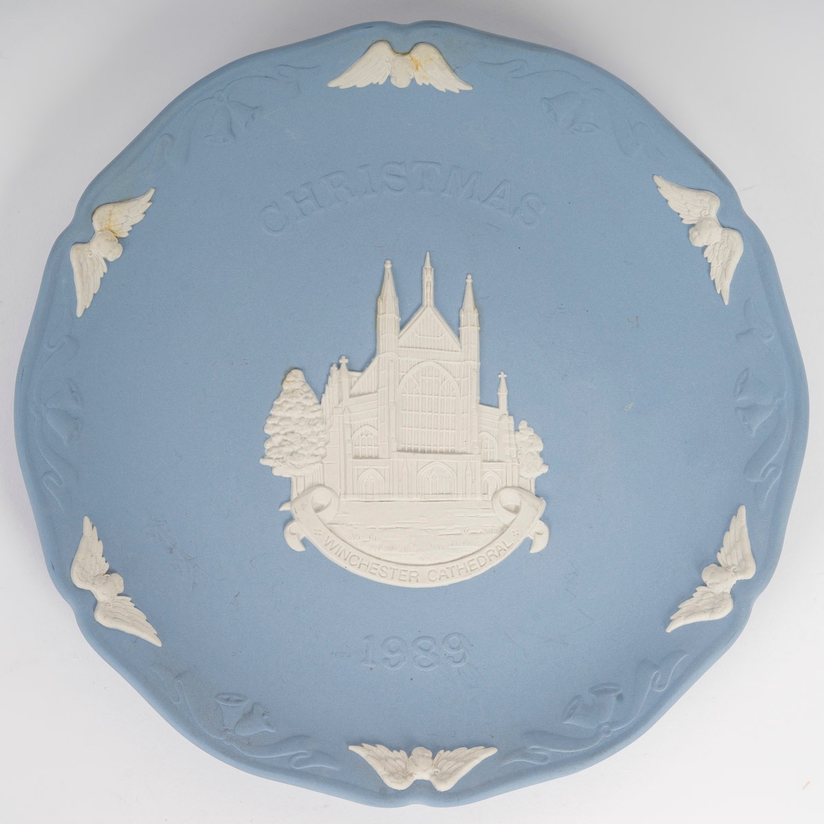 Wedgwood – Plat commémoratif de Noël 1989 en jasperware bleu — 2