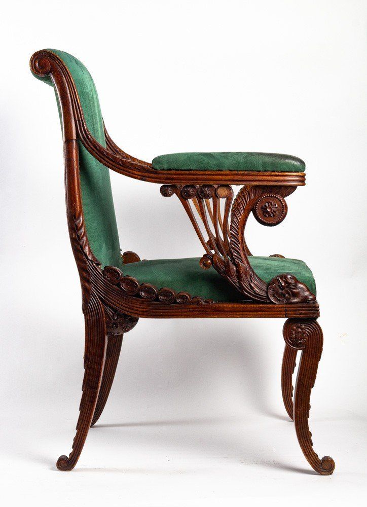 Fauteuil de bureau en bois sculpté style art nouveau XIXe siècle — 4