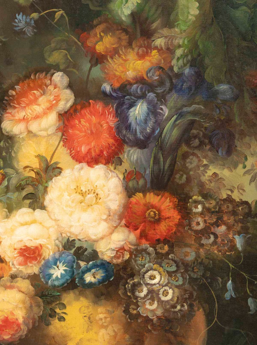 Grande huile sur toile XXe – Nature Morte au Bouquet de fleurs – signée l. Martin — 4