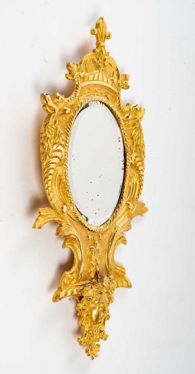 Paire de petits miroirs muraux en bronze doré fin du XIXe siècle — 12