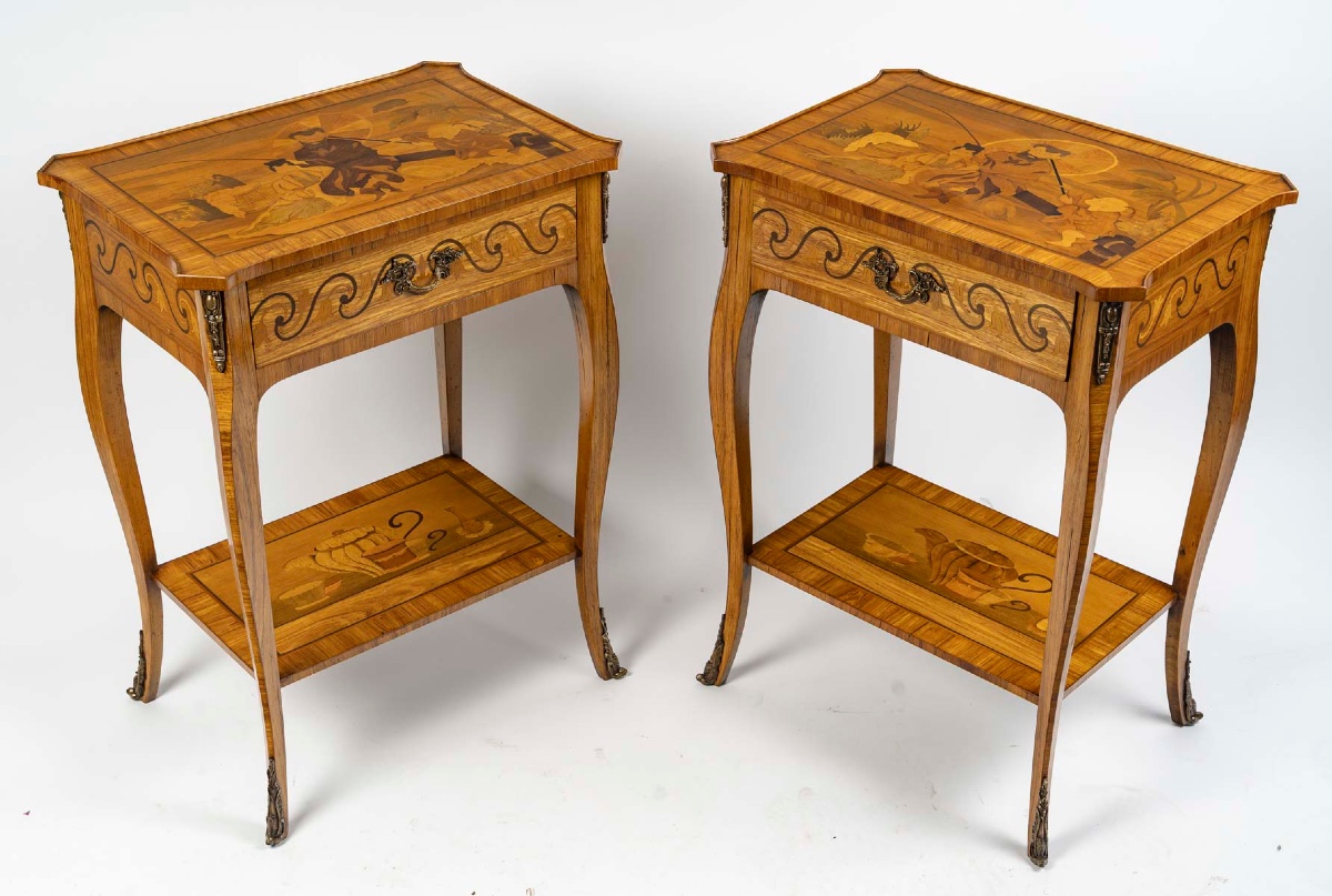 Une paire de tables de salon en marqueterie, circa 1900 — 2