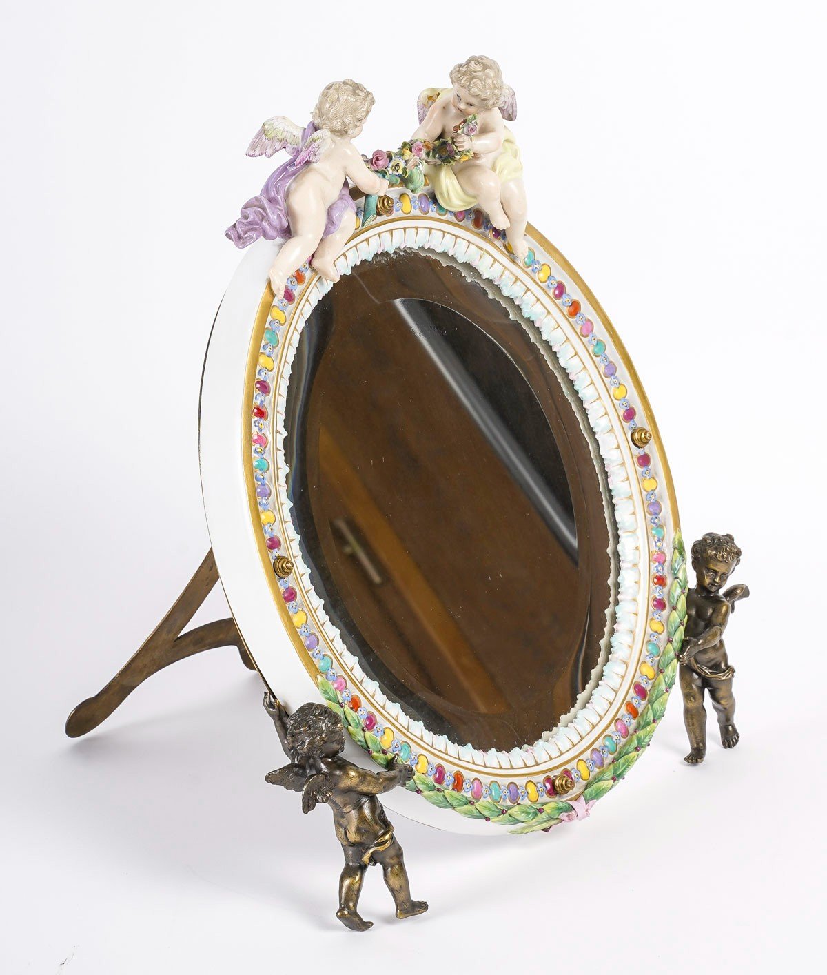 Miroir de table en porcelaine et bronze fin du XIXe siècle — 4