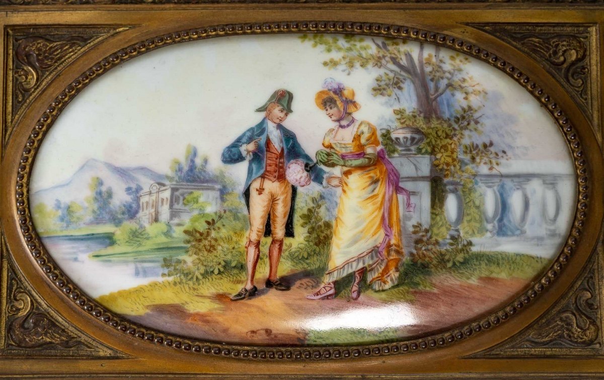 Importante paire de coffrets A bijoux en bronze doré et Plaques en porcelaine XIXe siècle — 6
