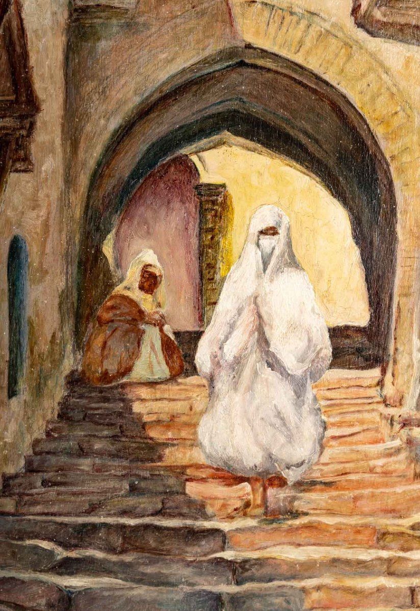 Paire de tableaux orientalistes huile sur Panneaux en Acajou XXe siècle — 6