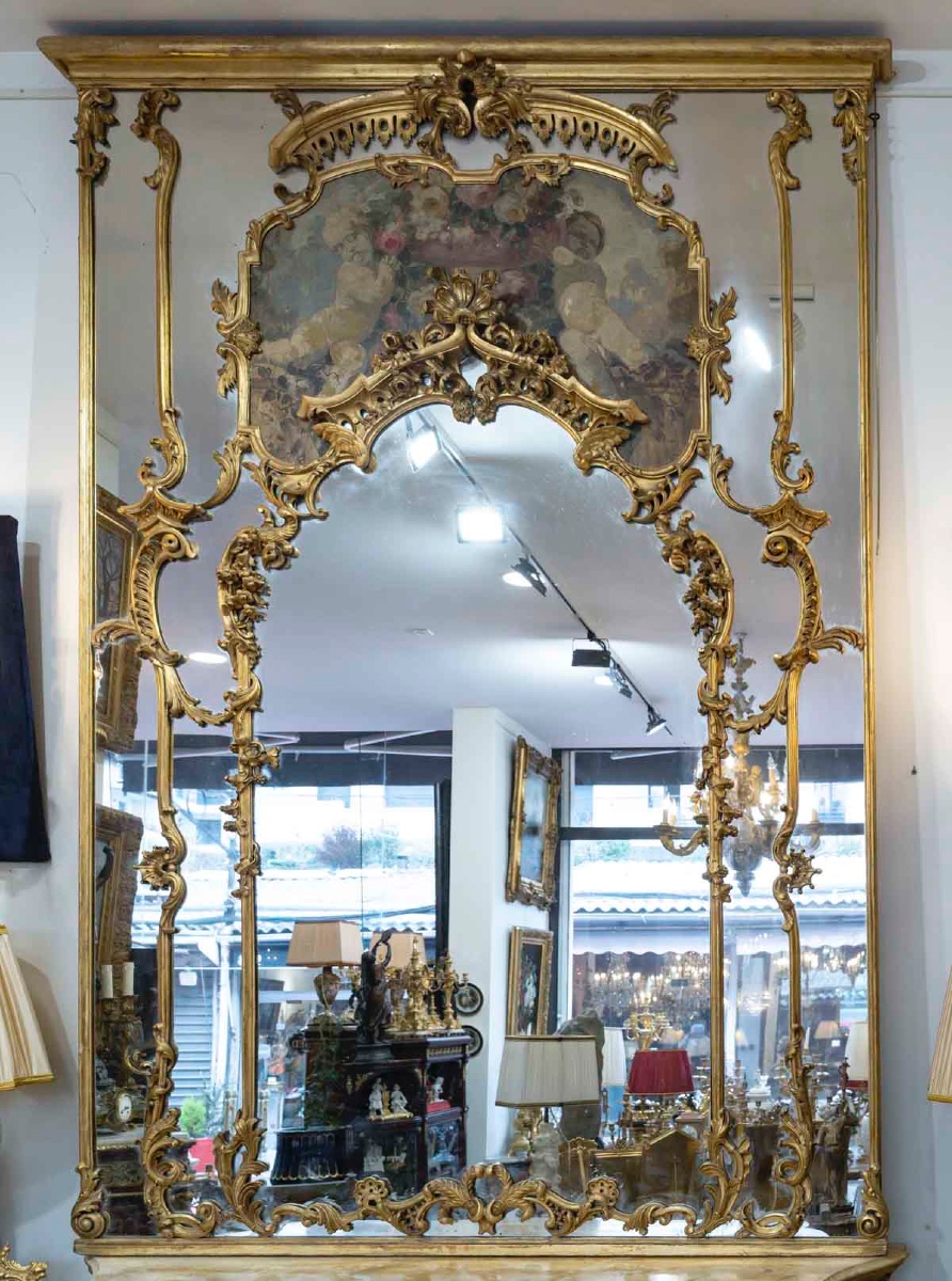 Un grand Trumeau et Sa console en bois sculpté et doré, XIXe siècle — 3