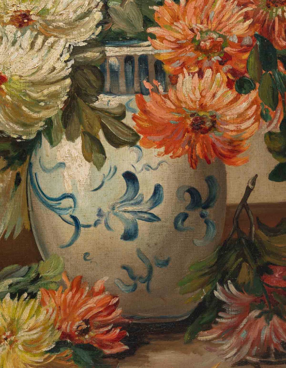 Un tableau de fleurs chrysanthèmes, signé J Shneider — 6
