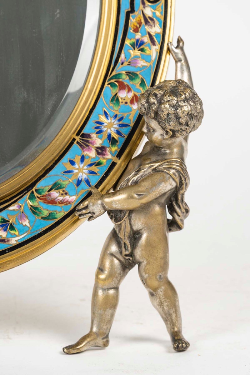 Miroir de table en bronze doré, bronze argenté et émaux polychromes – France, vers 1880 — 8