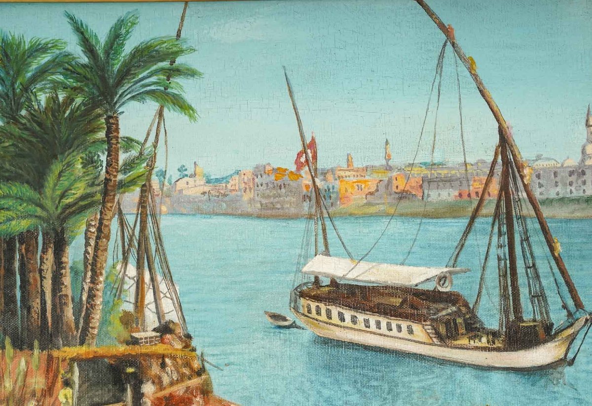 Paire de tableaux orientalistes huile sur toile avec Cadres en bois doré — 10