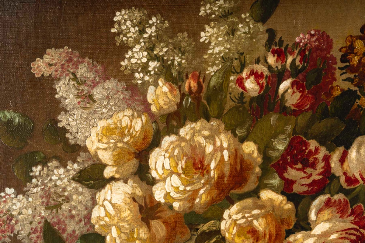 Un tableau de fleurs huile sur toile, XIXe siècle — 4