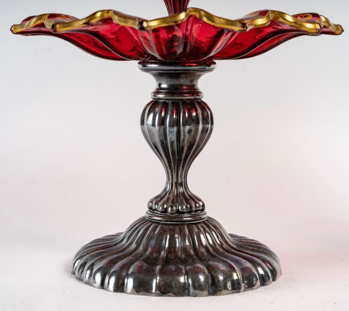 Une paire de présentoirs coupe en cristal de Bohême et Argent Massif fin du XIXe siècle — 12