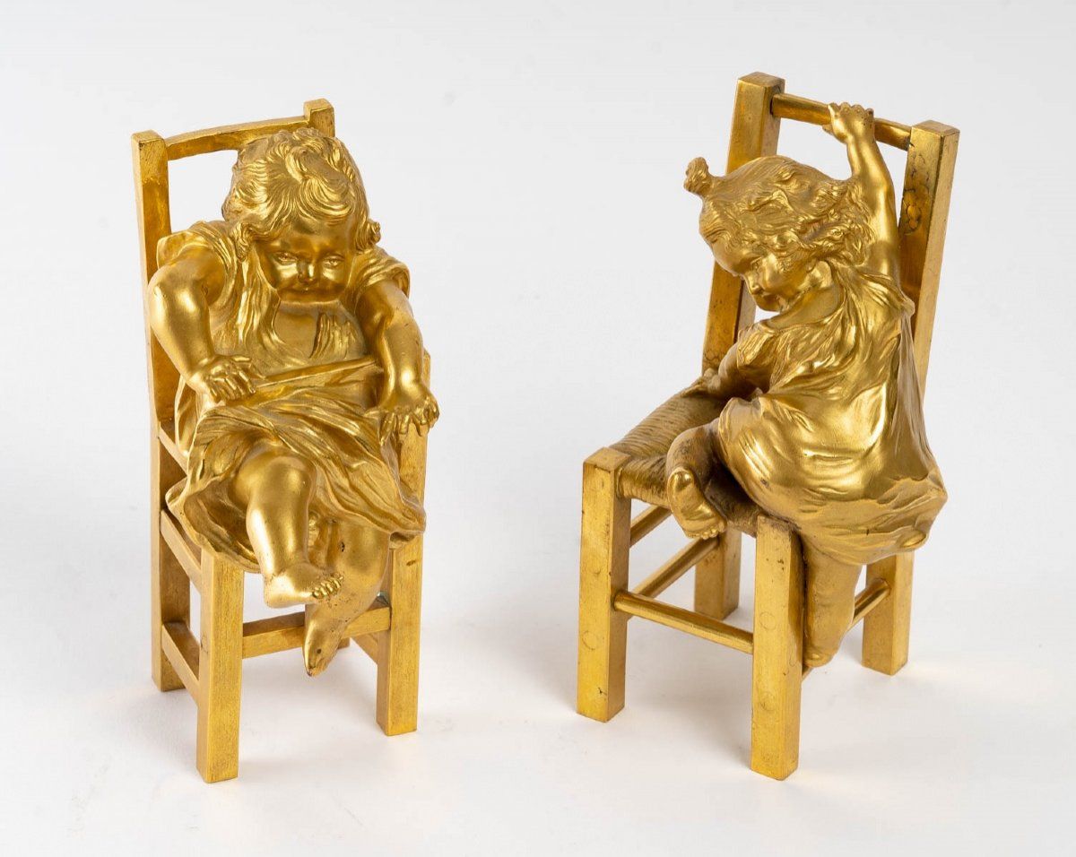 Paire de sculptures en bronze doré XIXe siècle — 6