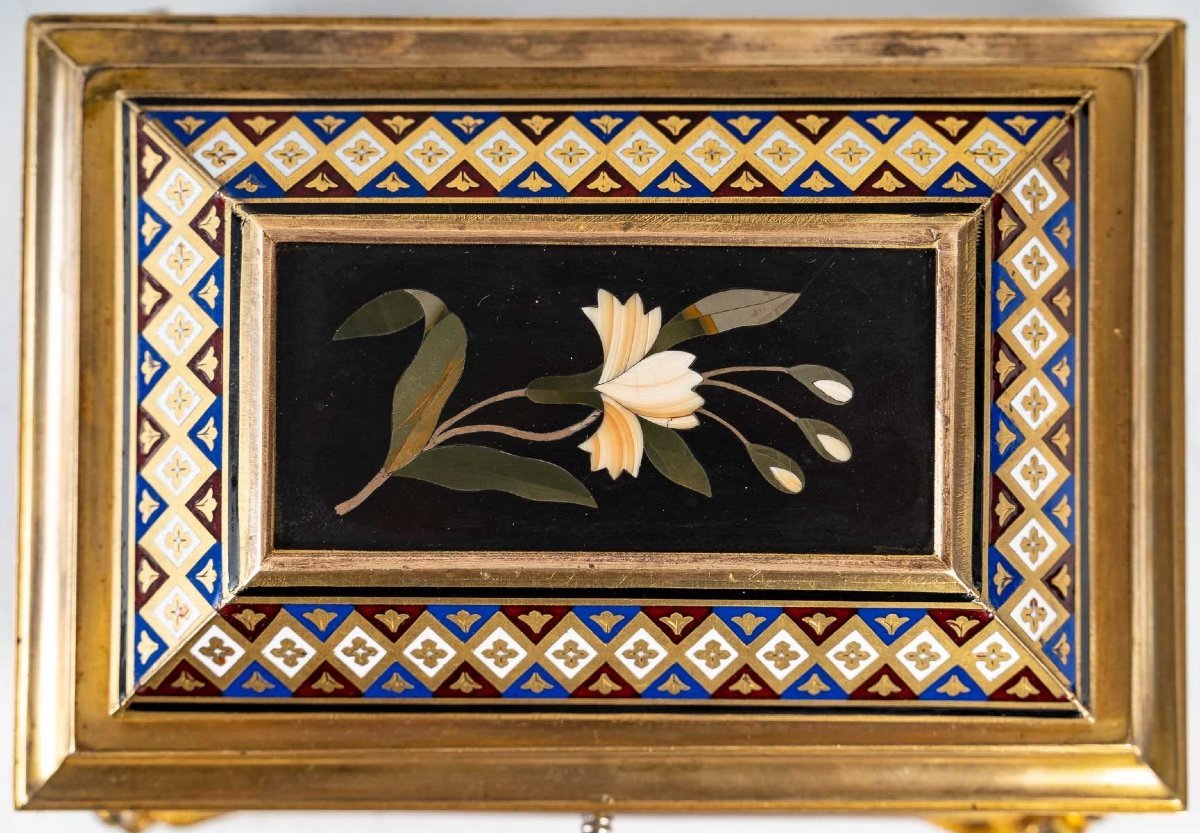 Boîte à bijoux en bronze cloisonné et doré avec Micromosaique fin du XIXe siècle — 5