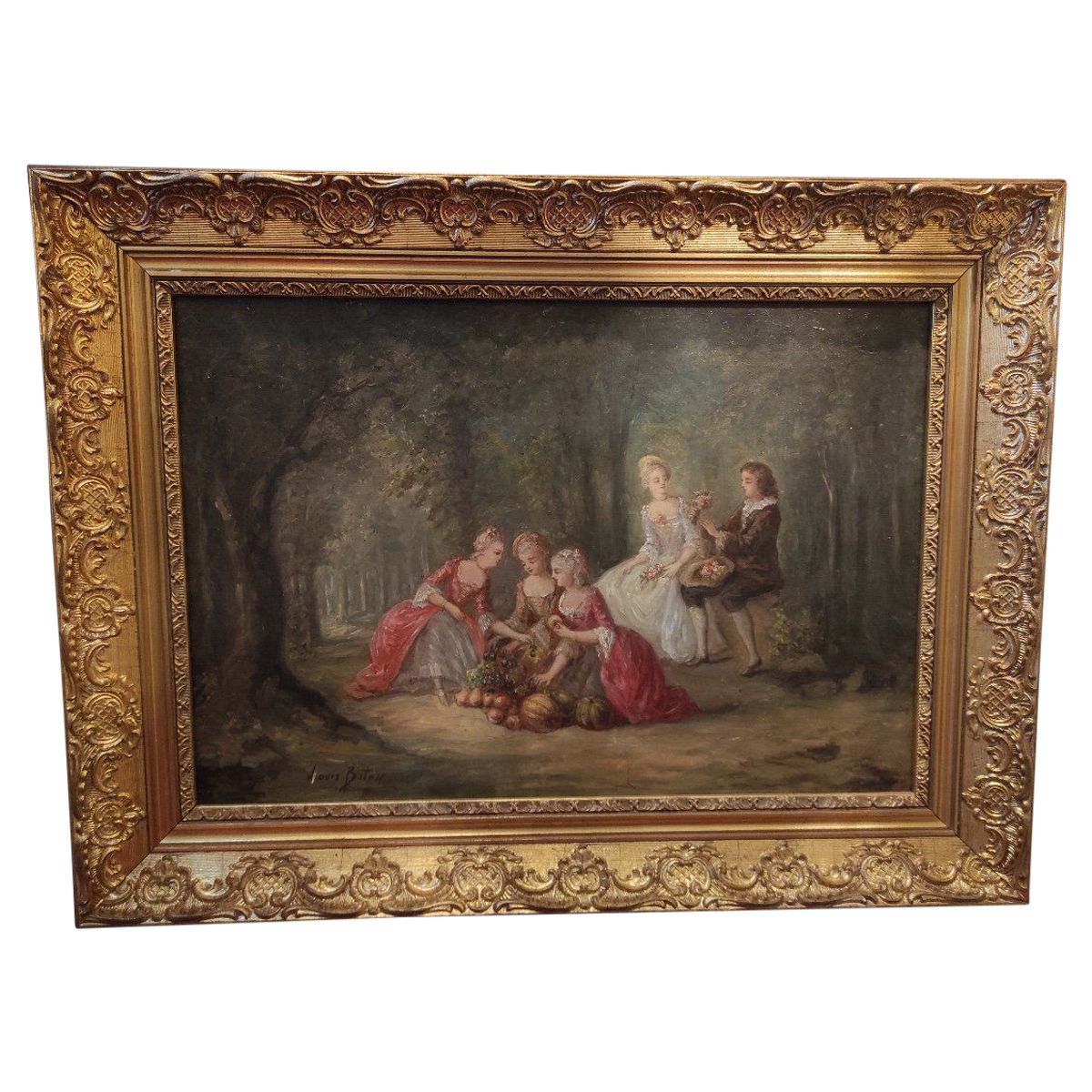 Une paire de huile sur toile scène galante Champêtre fin du XIXe siècle — 2