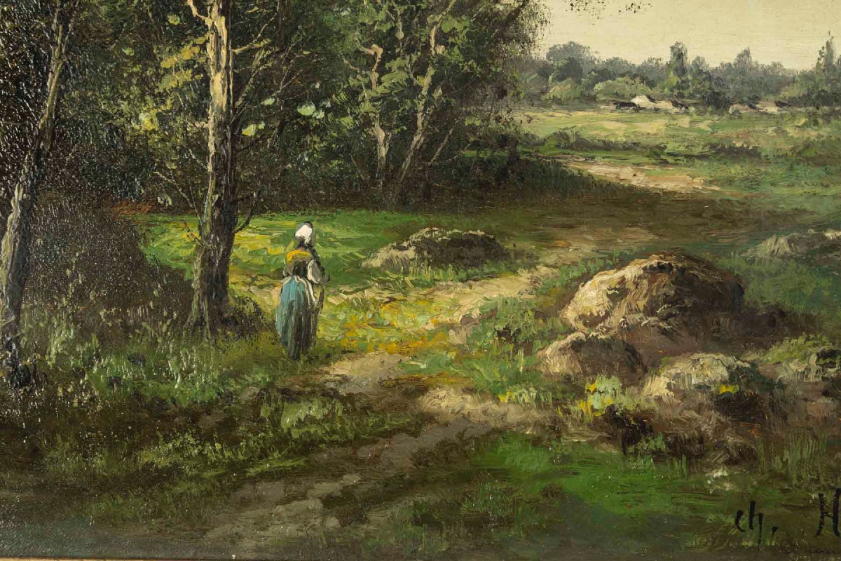 Paire de tableaux HENRY CH. paysages de rivière animé, fin du XIXe siècle — 5