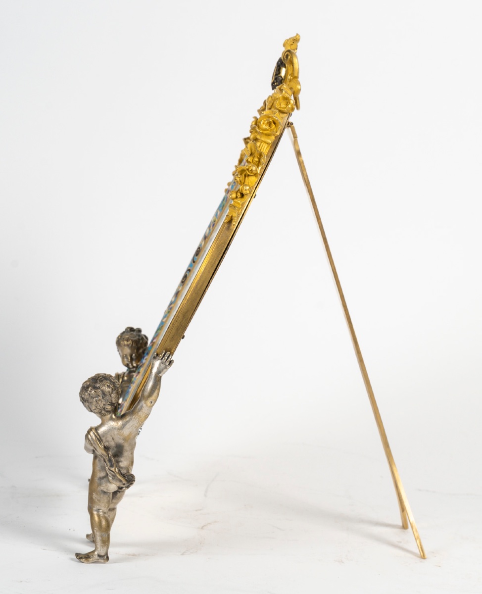 Miroir de table en bronze doré, bronze argenté et émaux polychromes – France, vers 1880 — 4