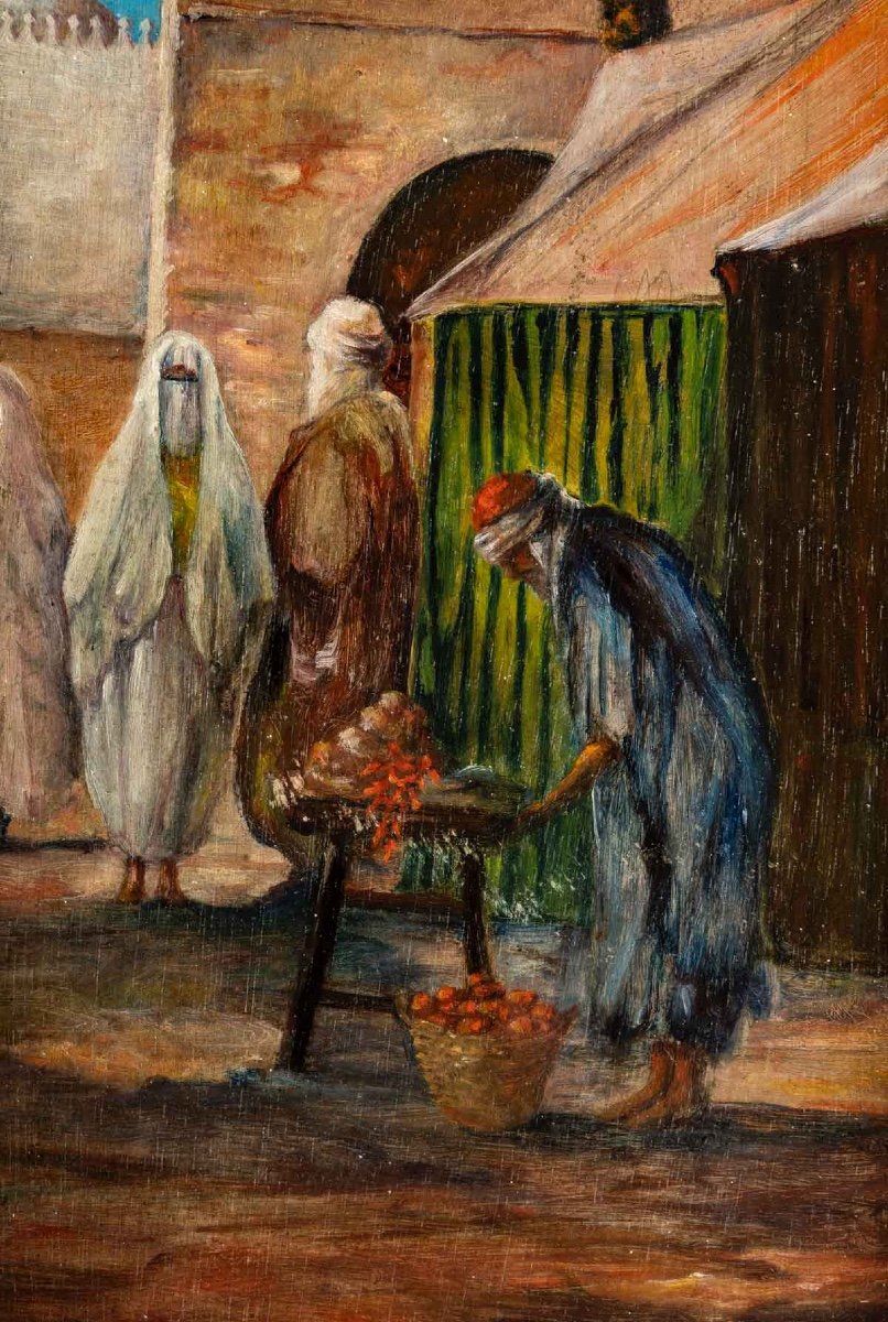 Paire de tableaux orientalistes huile sur Panneaux en Acajou XXe siècle — 8