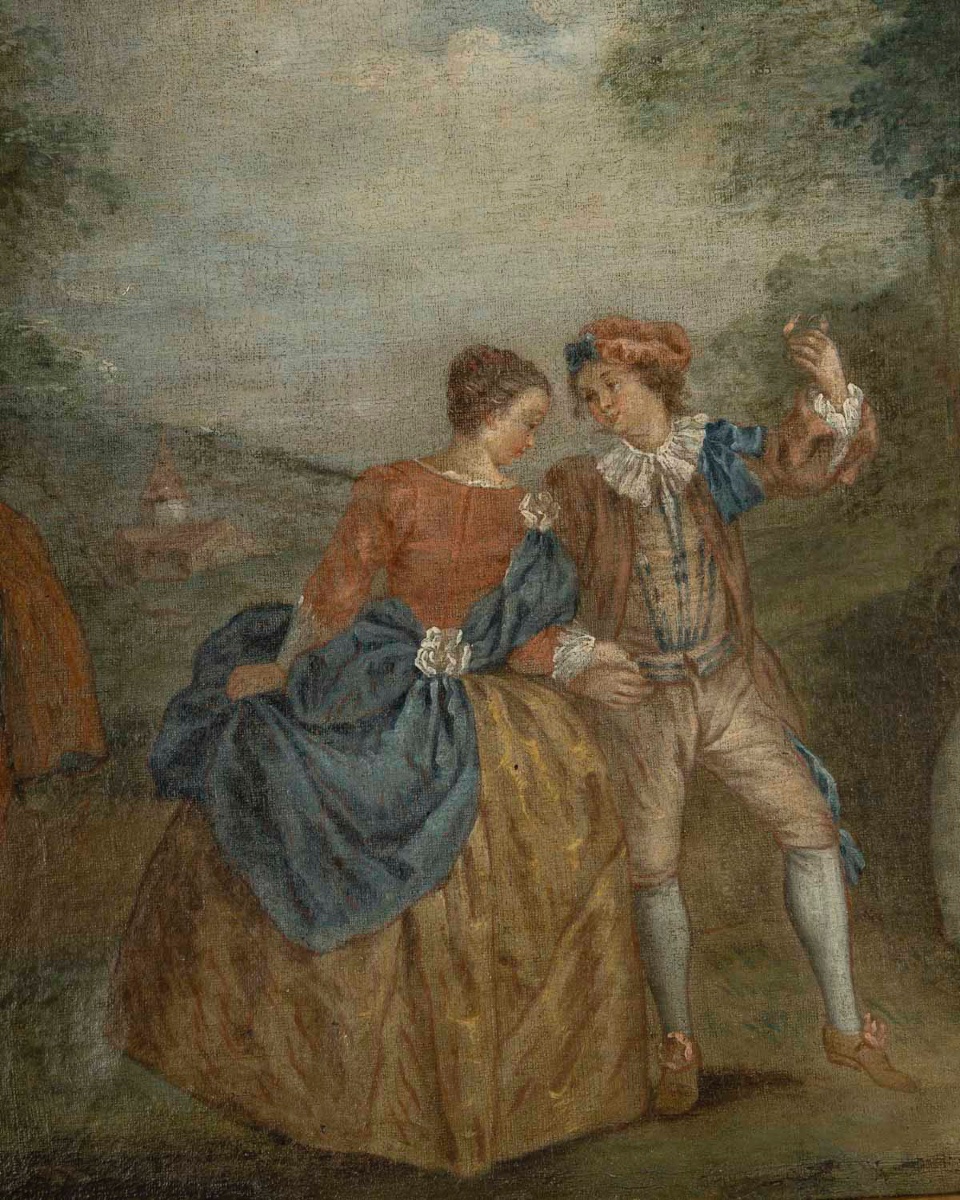 Huile sur toile – scène galante dans l’esprit de Pater, XVIIIe siècle — 8