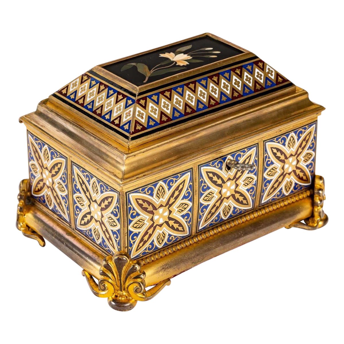 Boîte à bijoux en bronze cloisonné et doré avec Micromosaique fin du XIXe siècle — 2