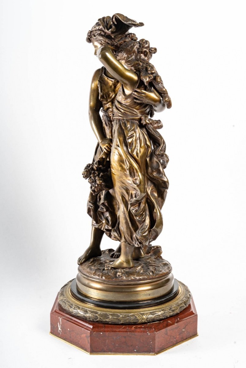 Sculpture des deux soeurs au panier de fleurs en bronze Hippolyte François Moreau — 5