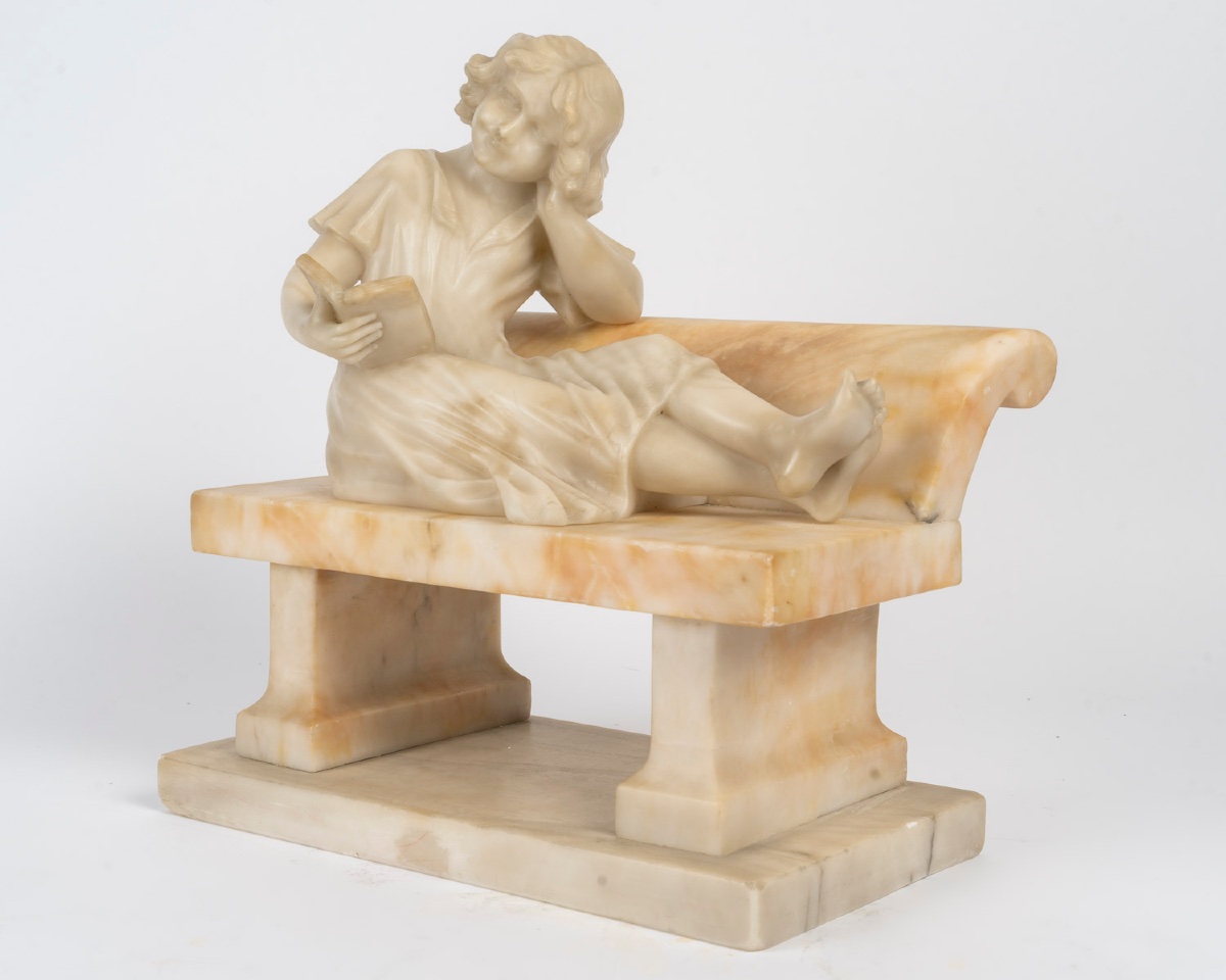 Sculpture art nouveau en albâtre signée Riccardo Gresnigni — 4