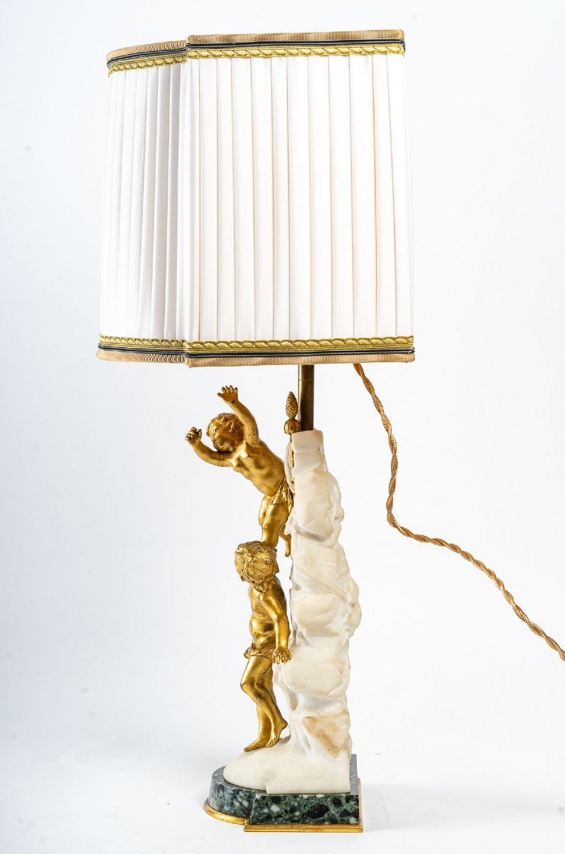 Lampe en bronze doré et marbre blanc fin du XIXe siècle — 4