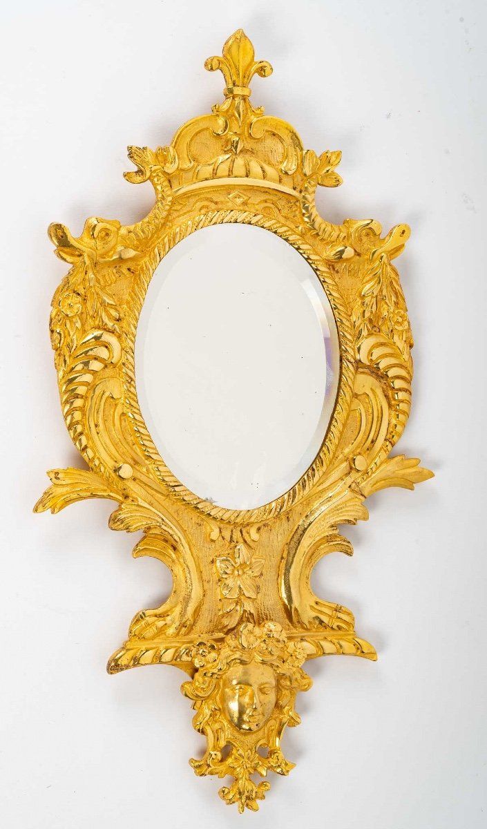 Paire de petits miroirs muraux en bronze doré fin du XIXe siècle — 10