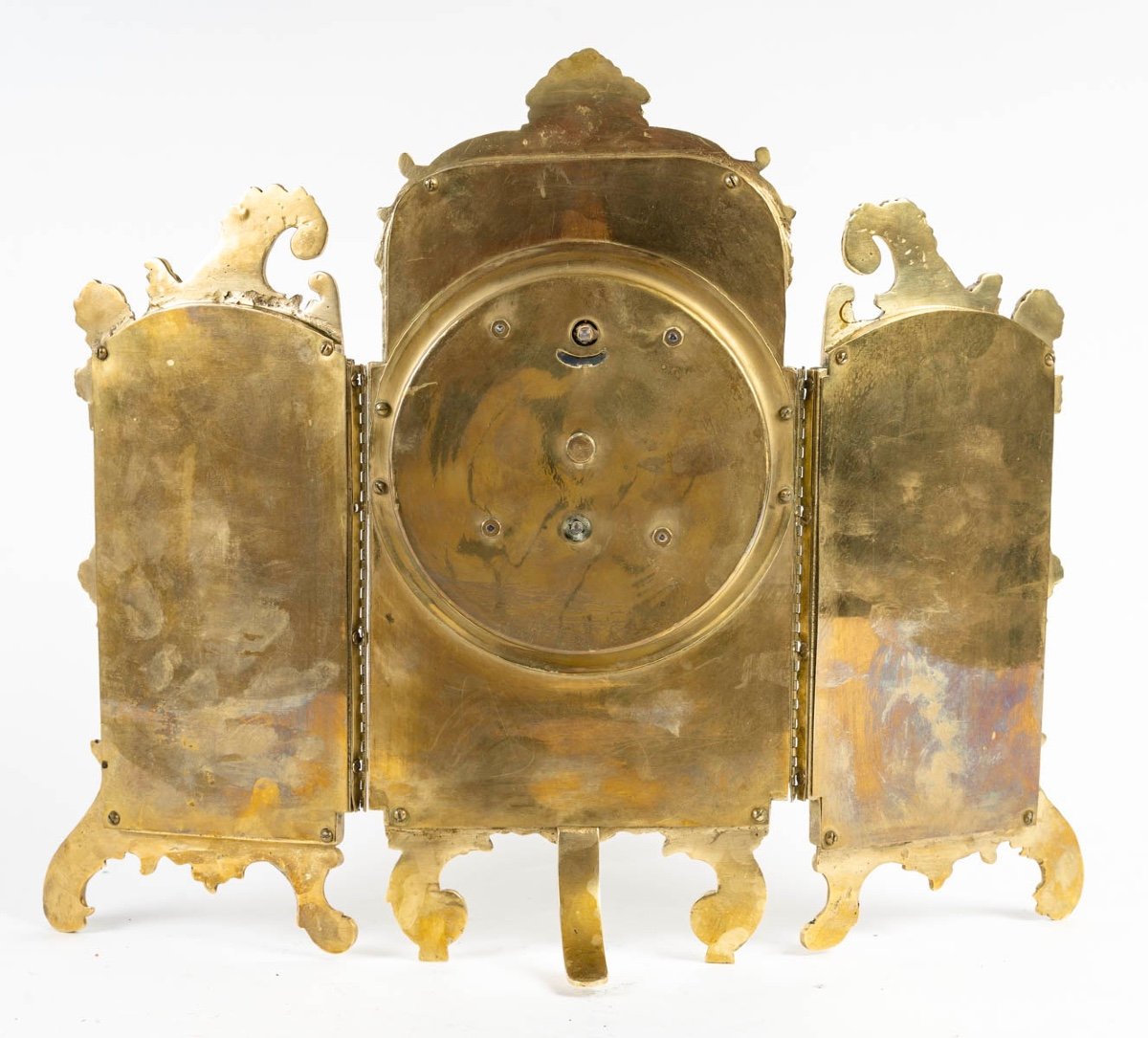 Une pendule Paravent en bronze doré et verre Peint, art nouveau — 12