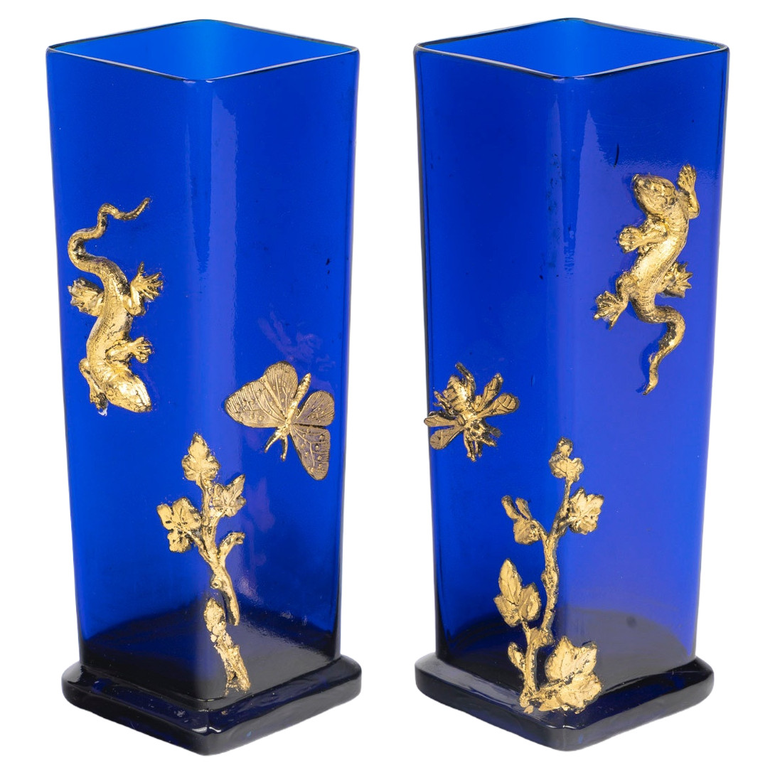 Une paire de vases en cristal bleu époque art nouveau — 14