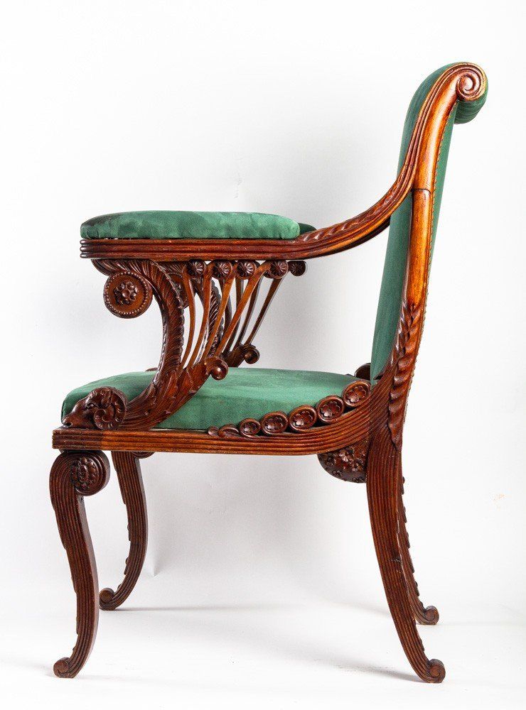 Fauteuil de bureau en bois sculpté style art nouveau XIXe siècle — 5