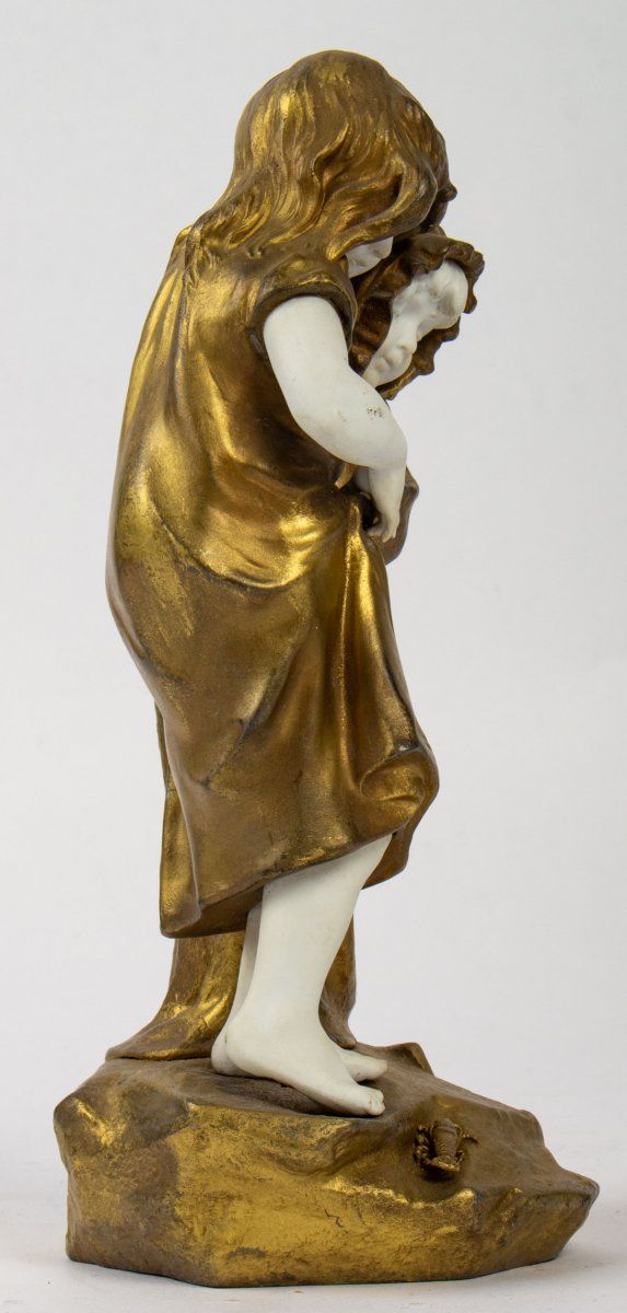 Figurine Mednat, en Régule et biscuit Représentant Deux Fillettes, époque XIXe — 4