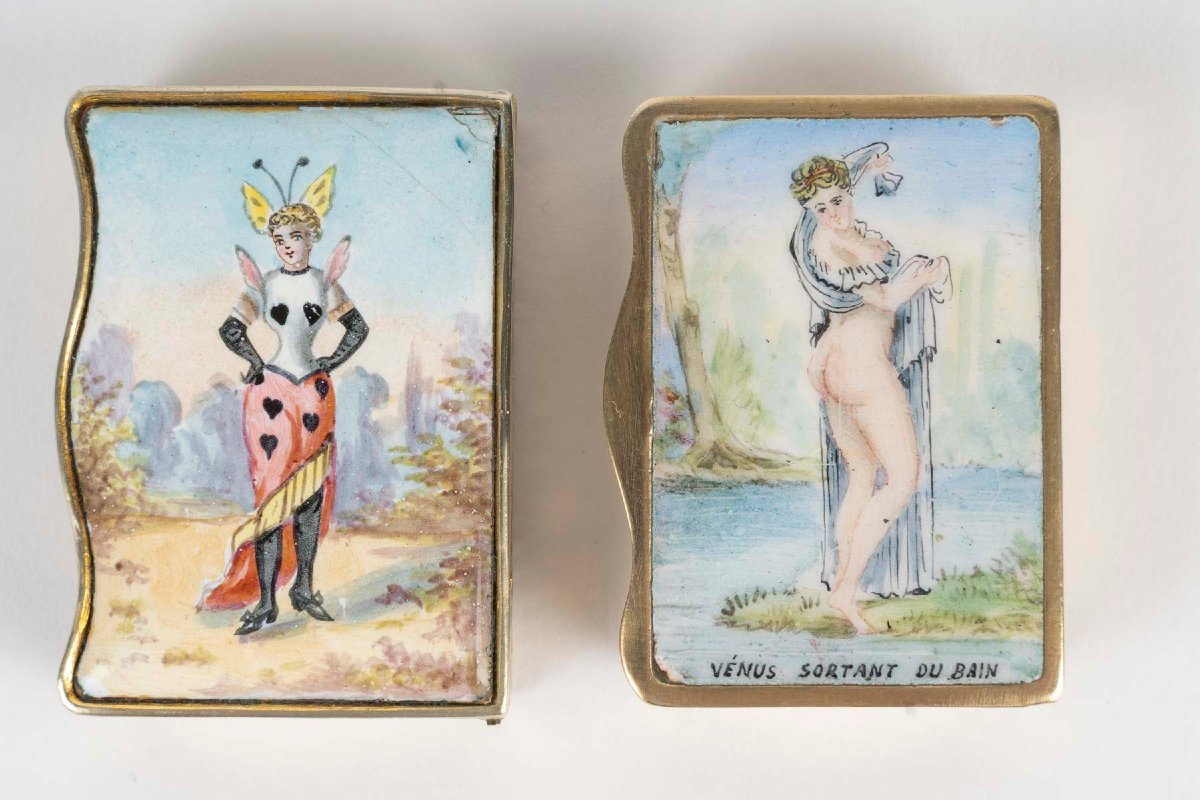 Paire de boîtes miniatures art nouveau à plaques d'émail, France, vers 1900 — 2